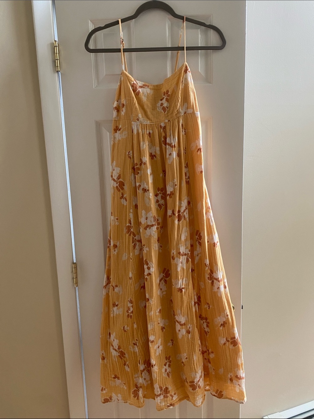 Abercrombie & Fitch Yellow Floral Maxi Dress with Spaghetti Straps